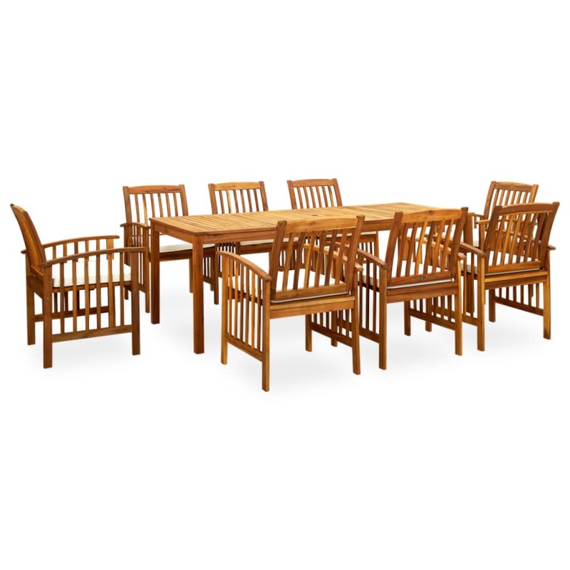 9 pcs conjunto de jantar p/ jardim c/ almofadões acácia maciça-Conjuntos de jardim-Home Retail