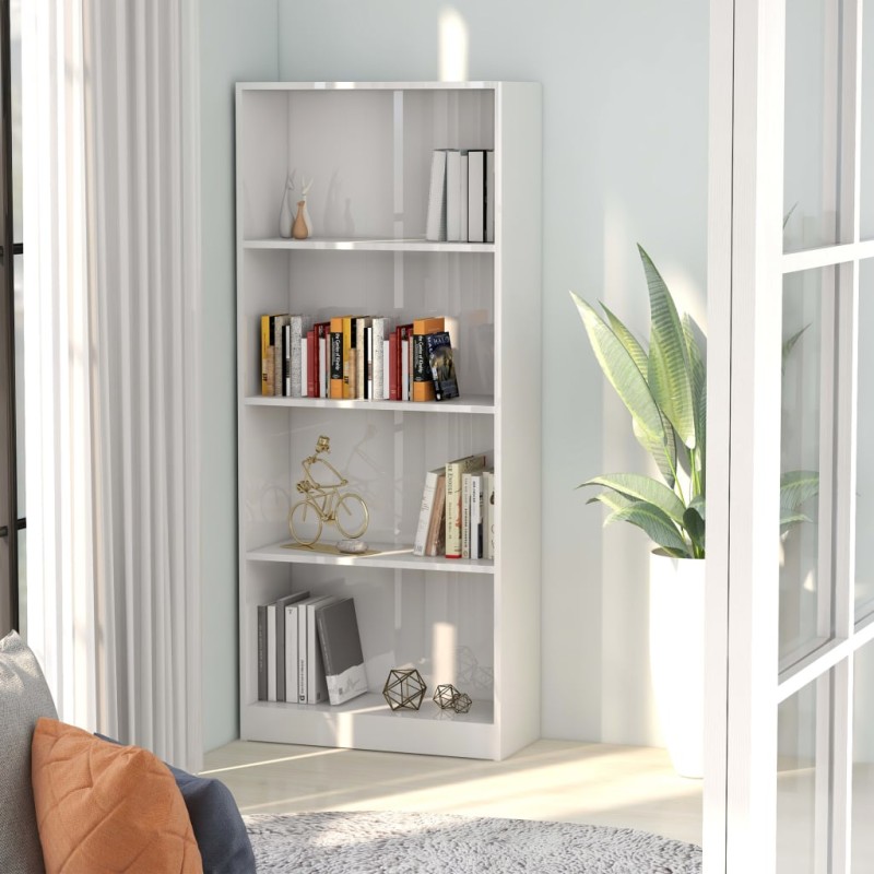 Estante 4 prateleiras 60x24x142cm contrapla. branco brilhante-Estantes para livros-Home Retail