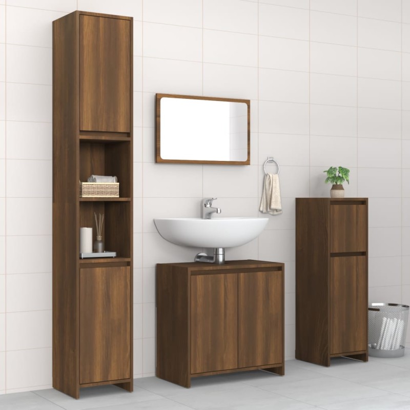 4 pcs conj. móveis WC derivados madeira cor carvalho castanho-Conjuntos de móveis para casa de banho-Home Retail