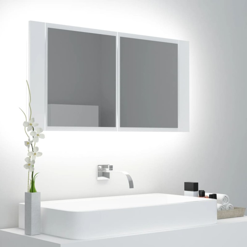 Armário espelhado casa de banho LED 90x12x45 cm acrílico branco-Armários para casa de banho-Home Retail