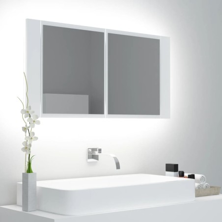 Armário espelhado casa de banho LED 90x12x45 cm acrílico branco