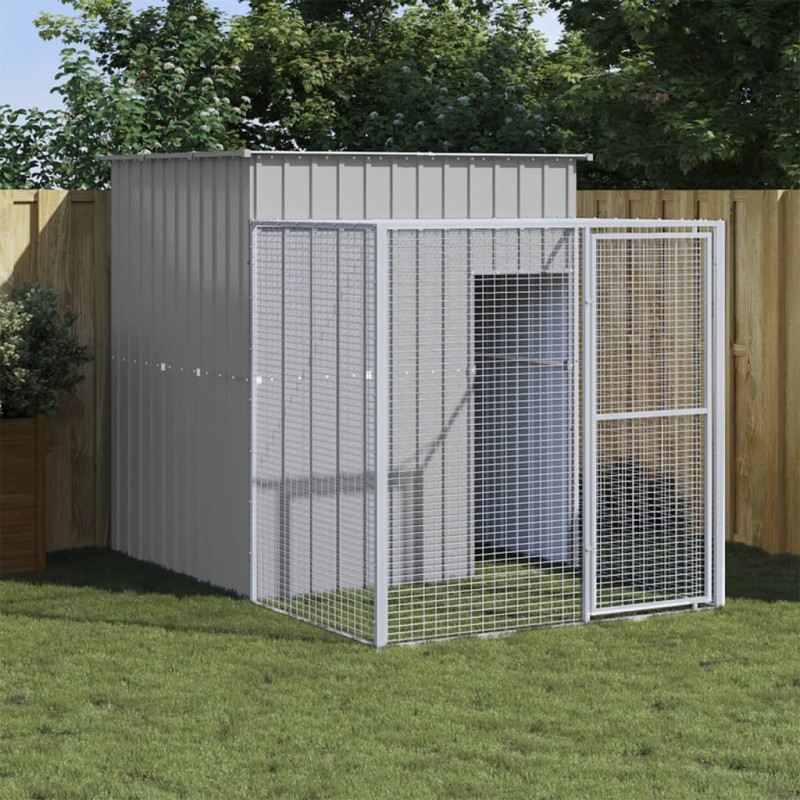 Galinheiro com anexo 165x251x181 cm aço galvanizado cinza-claro-Casotas e gaiolas para animais pequenos-Home Retail