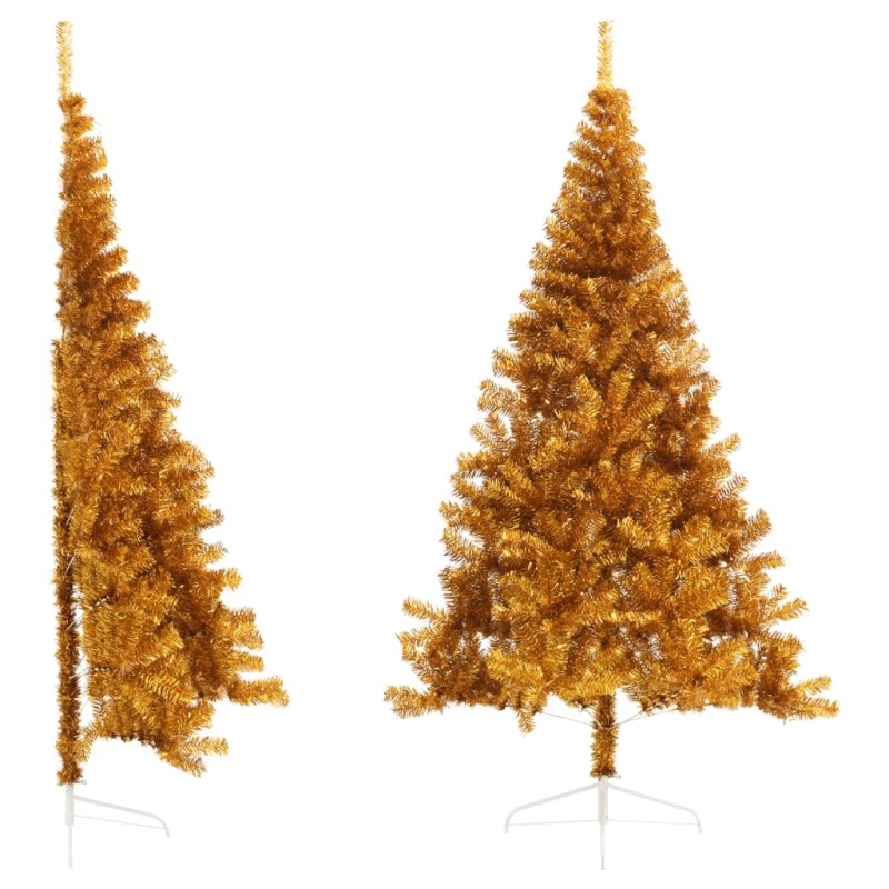 Meia árvore de Natal artificial com suporte 210 cm PET dourado-Árvores de Natal-Home Retail