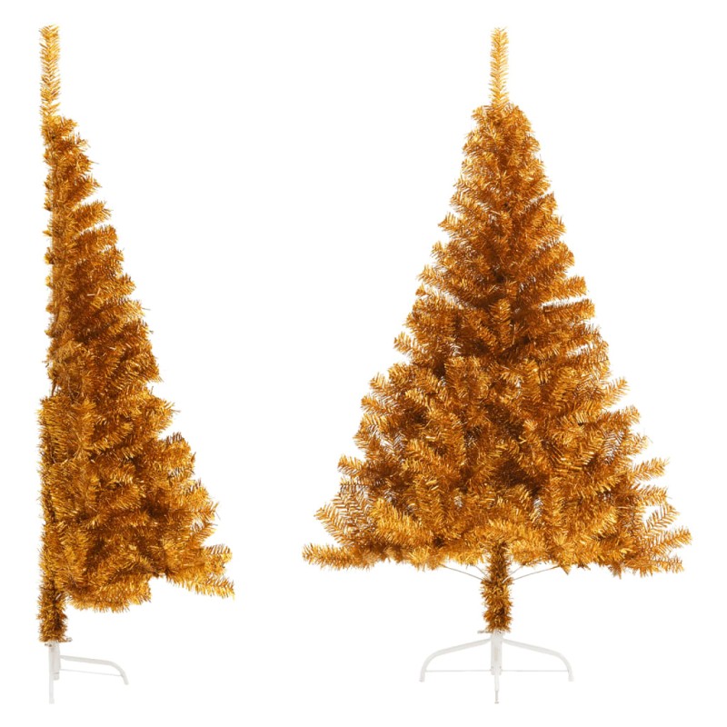 Meia árvore de Natal artificial com suporte 150 cm PET dourado-Árvores de Natal-Home Retail