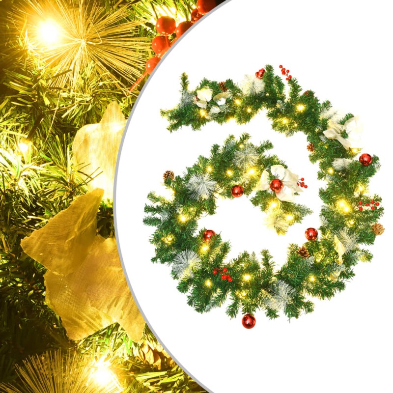 Grinalda de Natal com luzes LED 2,7 m PVC verde-Luzes de Natal-Home Retail