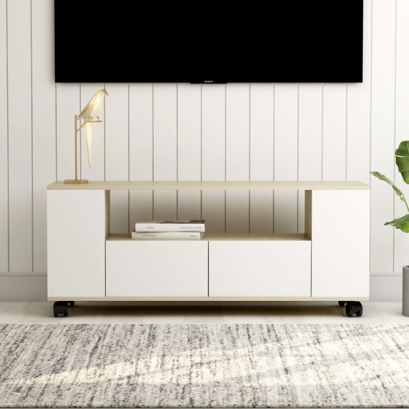 Móvel p/ TV 120x35x48 cm madeira processada branco/sonoma-Móveis de TV-Home Retail