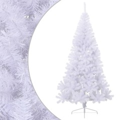 Meia árvore de Natal artificial com suporte 180 cm PVC branco