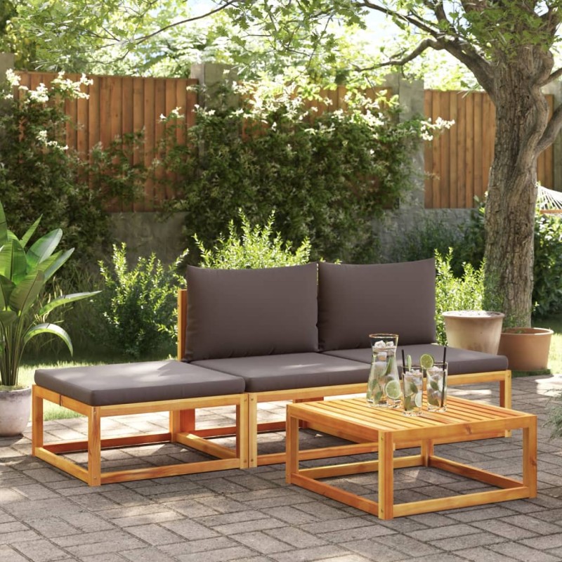 4 pcs conjunto de sofás de jardim com almofadões acácia maciça-Sofás para exterior-Home Retail