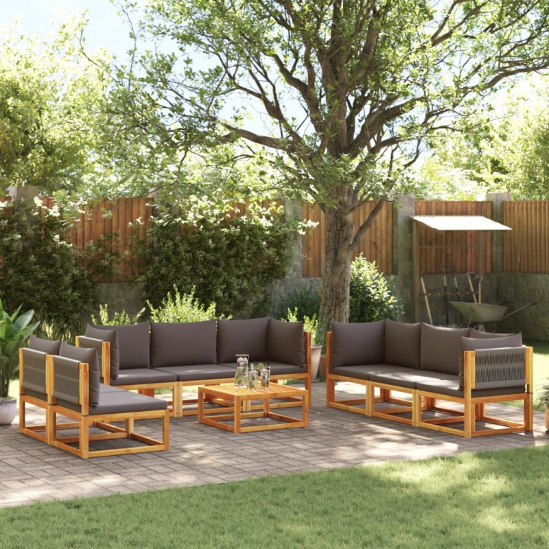 9 pcs conjunto de sofás de jardim com almofadões acácia maciça-Sofás para exterior-Home Retail