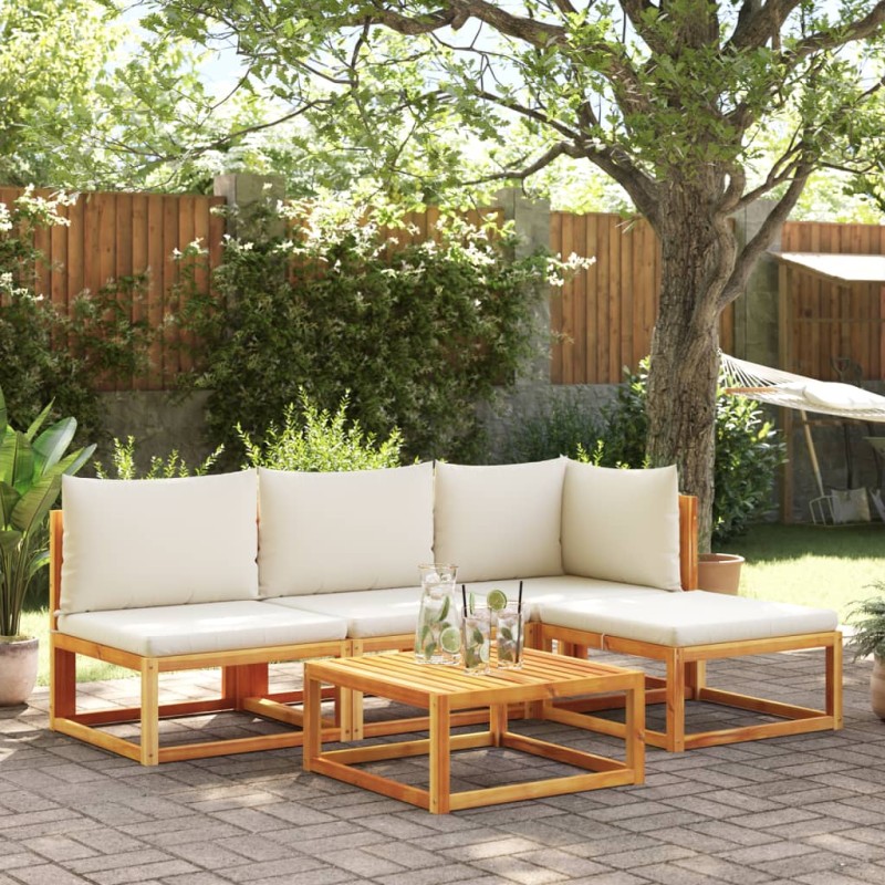 5 pcs conjunto de sofás de jardim com almofadões acácia maciça-Sofás para exterior-Home Retail