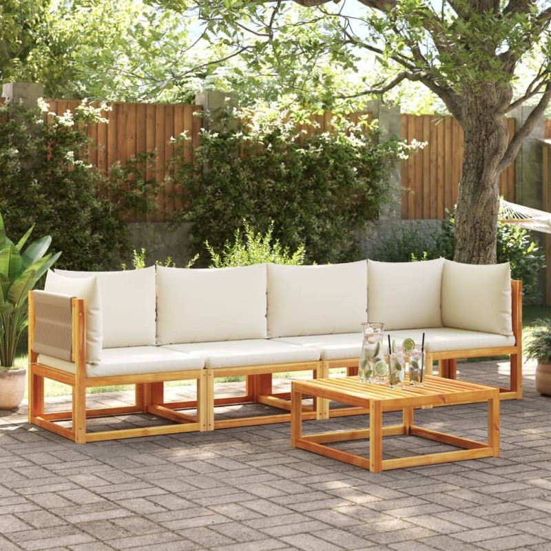 4 pcs conjunto de sofás de jardim com almofadões acácia maciça-Sofás para exterior-Home Retail