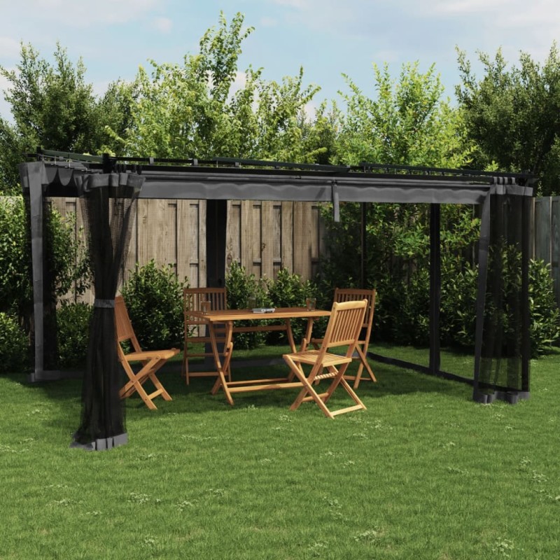 Gazebo com paredes de malha 4x3 m aço antracite-Toldos e gazebos-Home Retail