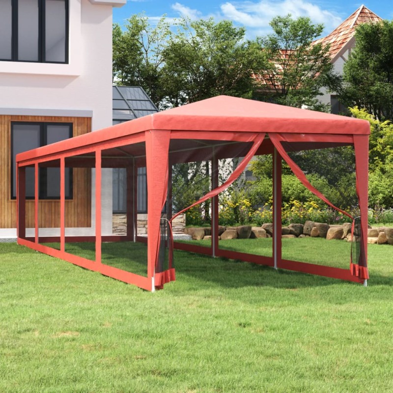 319250  Party Tent with 10 Mesh Sidewalls Red 3x12 m HDPE-Toldos e gazebos-Home Retail