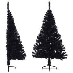 Meia árvore de Natal artificial com suporte 120 cm PVC preto