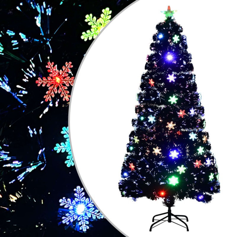 Árvore de Natal com flocos de neve LED 150 cm fibra ótica preto-Árvores de Natal-Home Retail