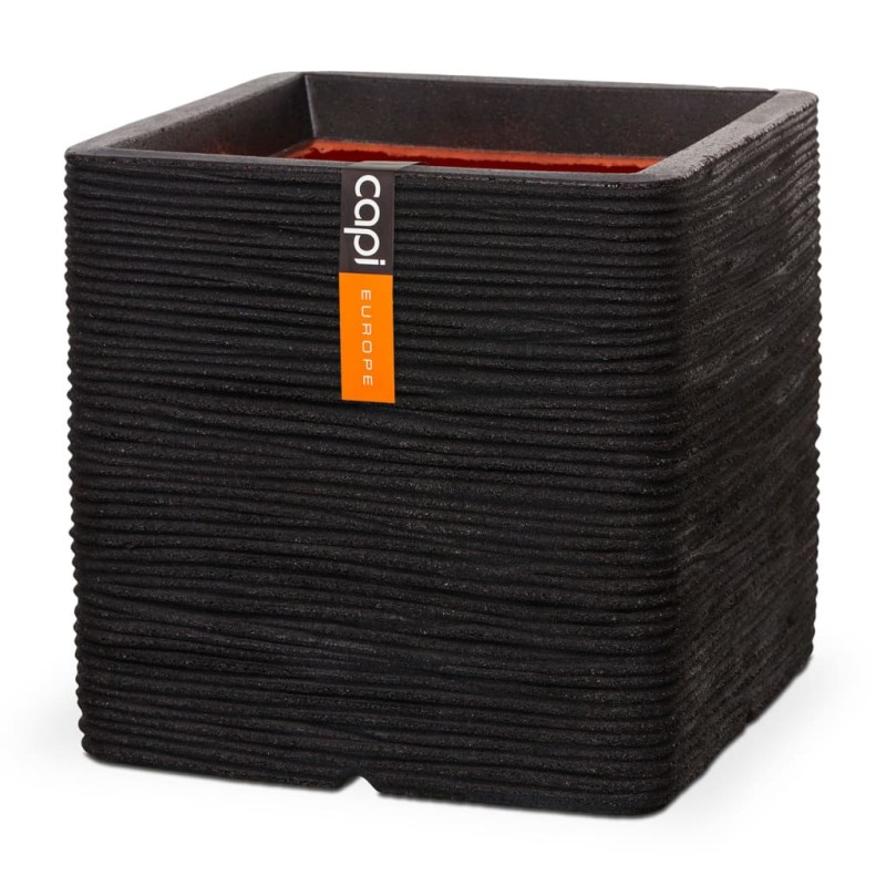 Capi Vaso quadrado Nature Rib 50x50 cm preto-Vasos e floreiras-Home Retail