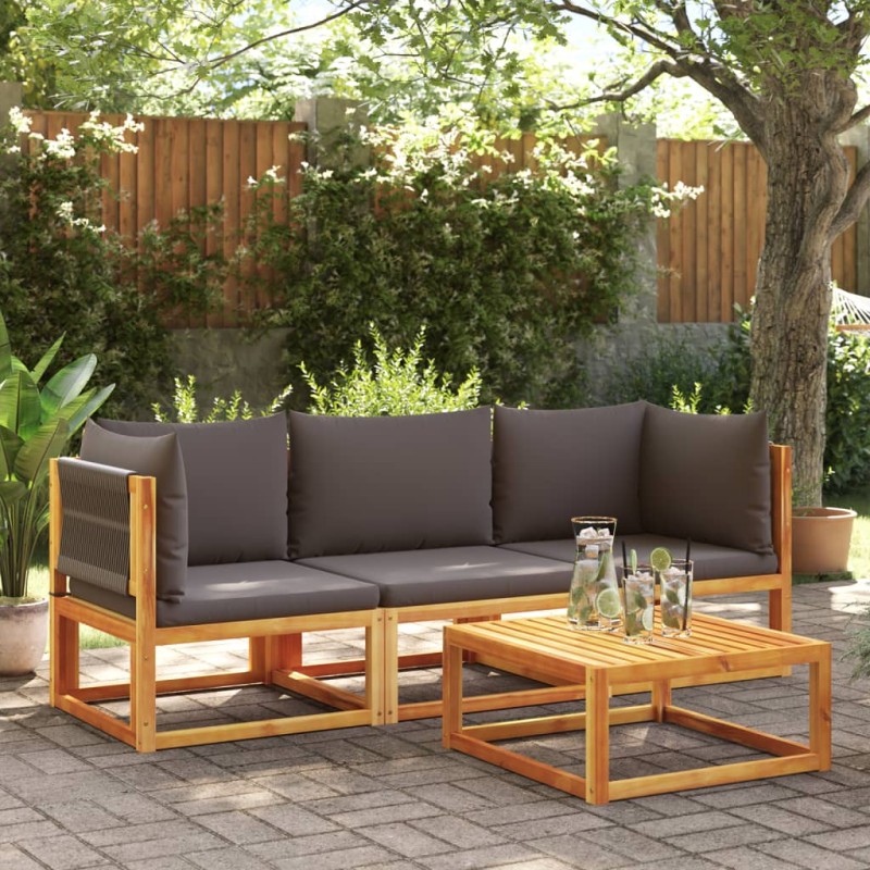 3 pcs conjunto de sofás de jardim com almofadões acácia maciça-Sofás para exterior-Home Retail