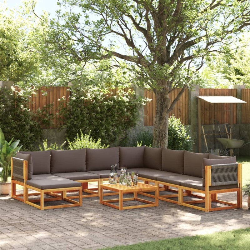 9 pcs conjunto de sofás de jardim com almofadões acácia maciça-Sofás para exterior-Home Retail