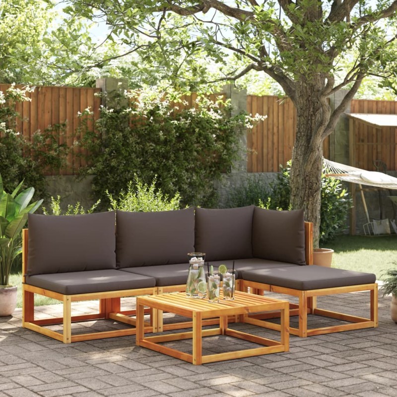 5 pcs conjunto de sofás de jardim com almofadões acácia maciça-Sofás para exterior-Home Retail