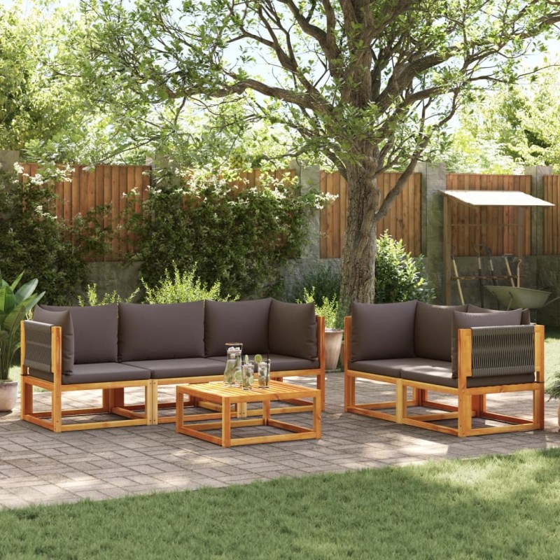 6 pcs conjunto de sofás de jardim com almofadões acácia maciça-Sofás para exterior-Home Retail