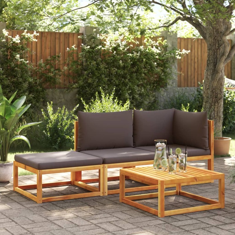 3 pcs conjunto de sofás de jardim com almofadões acácia maciça-Sofás para exterior-Home Retail