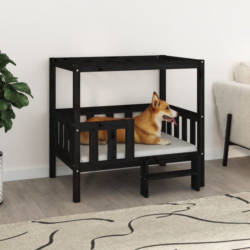 Cama para cães 95,5x73,5x90 cm madeira de pinho maciça preto-Ninhos para cães-Home Retail