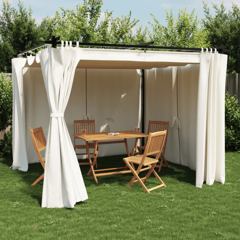 Gazebo com cortinas 3x3 m aço creme-Toldos e gazebos-Home Retail