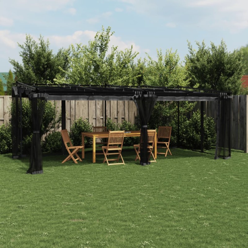 Gazebo com paredes de malha 6x3 m aço antracite-Toldos e gazebos-Home Retail