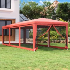 Tenda p/ festas c/ 8 paredes laterais rede 3x9 m PEAD vermelho