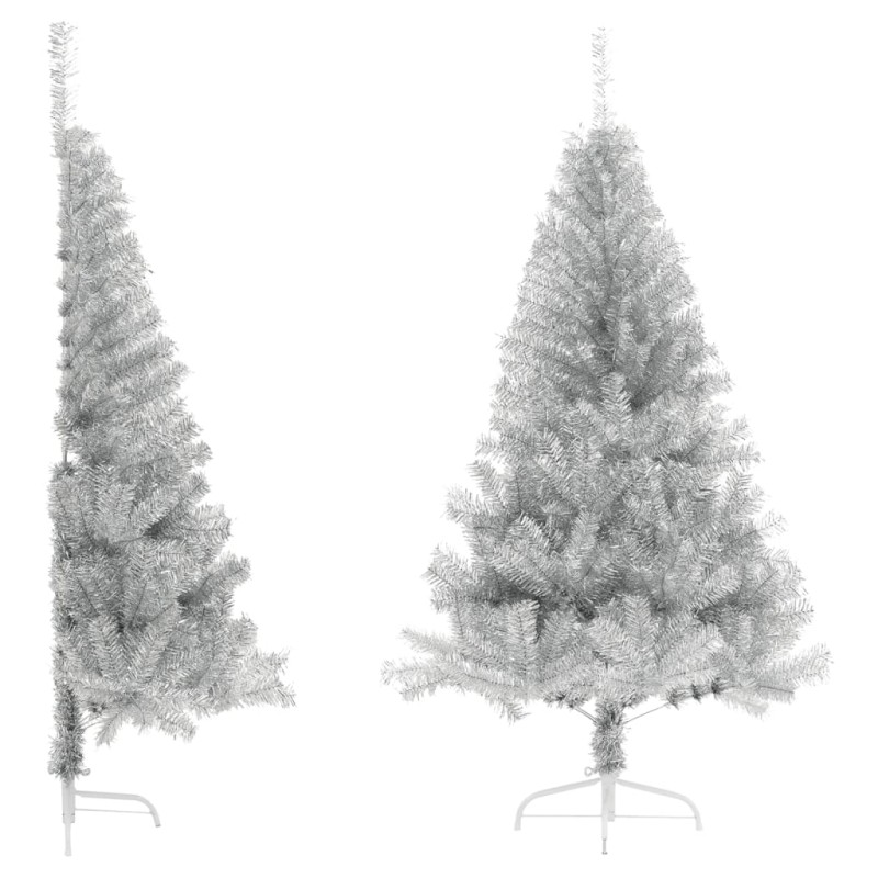 Meia árvore de Natal artificial com suporte 180 cm PET prateado-Árvores de Natal-Home Retail