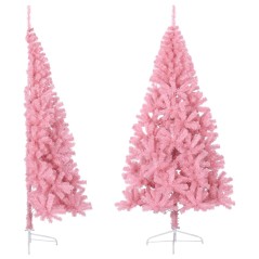 Meia árvore de Natal artificial com suporte 240 cm PVC rosa