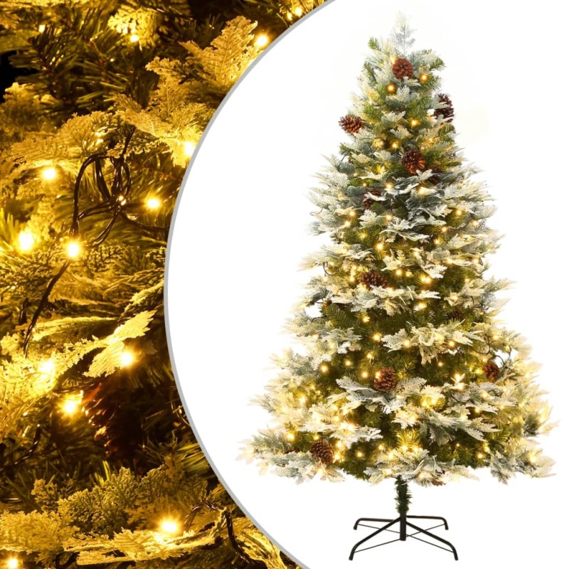 Árvore de Natal com pinhas pré-iluminada 195 cm PVC e PE verde-Árvores de Natal-Home Retail