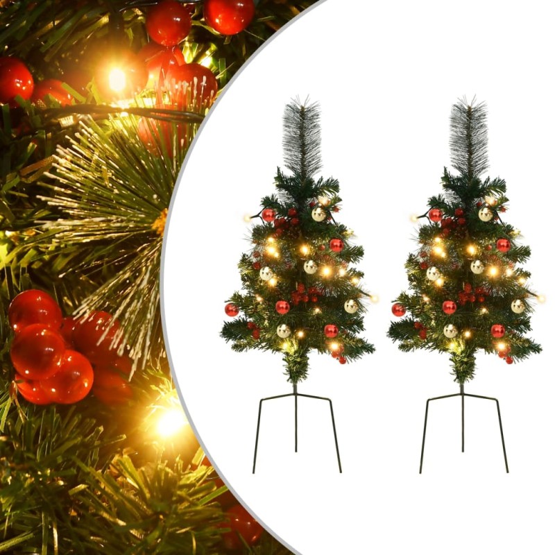 Árvore de Natal artificial de exterior pré-iluminada 2 pcs PVC-Árvores de Natal-Home Retail