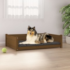 Cama p/ cães 95,5x65,5x28 cm madeira pinho maciça castanho mel