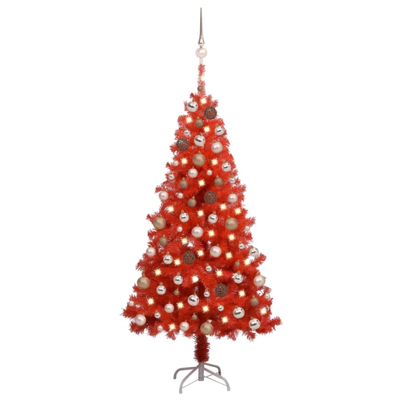 Árvore Natal artificial pré-iluminada c/ bolas PVC vermelho-Árvores de Natal-Home Retail