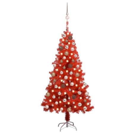 Árvore Natal artificial pré-iluminada c/ bolas PVC vermelho