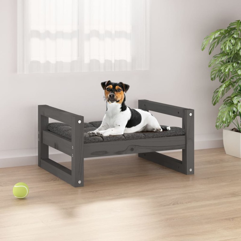 Cama para cães 55,5x45,5x28 cm madeira de pinho maciça cinzento-Ninhos para cães-Home Retail