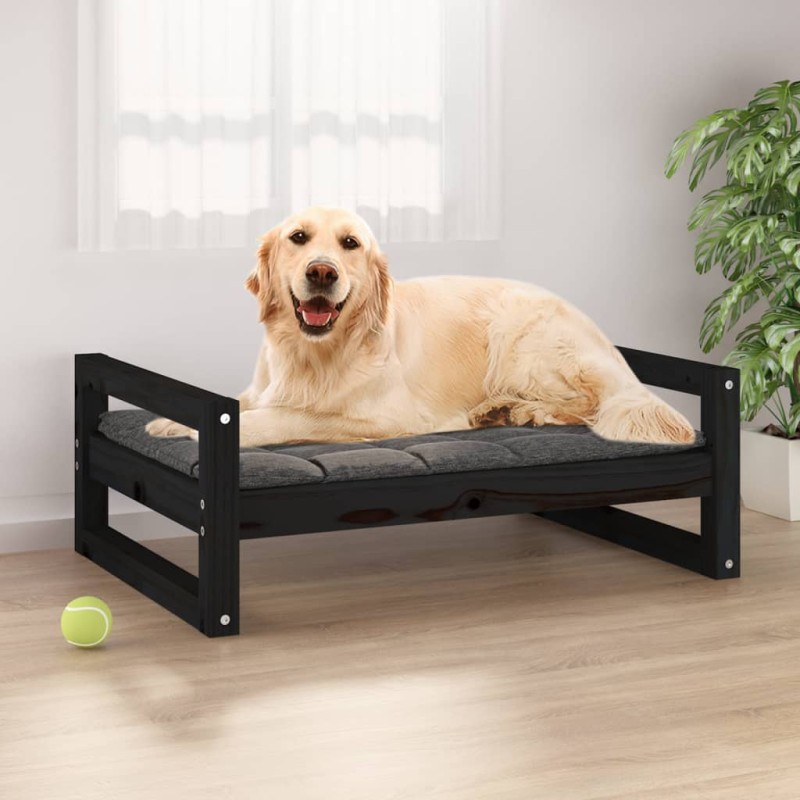 Cama para cães 75,5x55,5x28 cm madeira de pinho maciça preto-Ninhos para cães-Home Retail