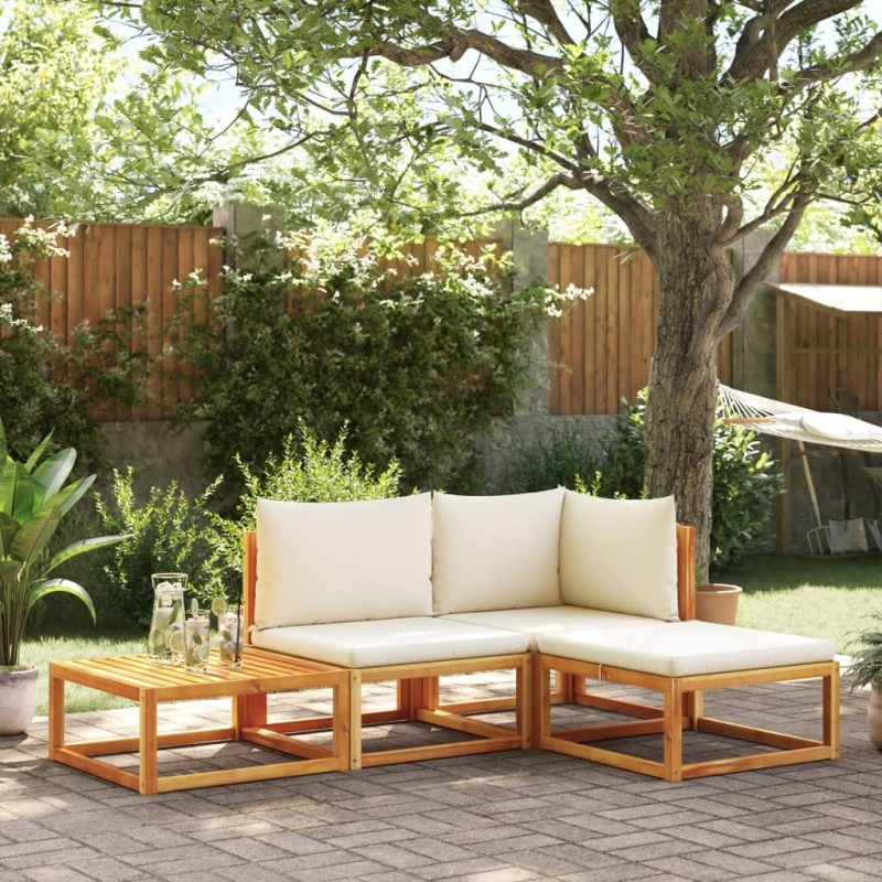 4 pcs conjunto de sofás de jardim com almofadões acácia maciça-Sofás para exterior-Home Retail