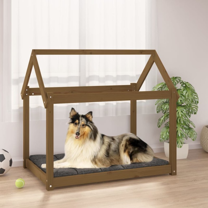 Cama para cães 101x70x90 cm pinho maciço castanho mel-Ninhos para cães-Home Retail