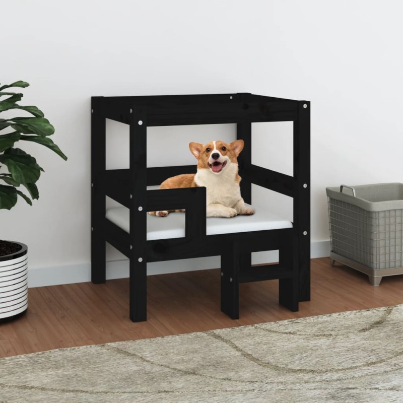 Cama para cães 55,5x53,5x60 cm madeira de pinho maciça preto-Ninhos para cães-Home Retail