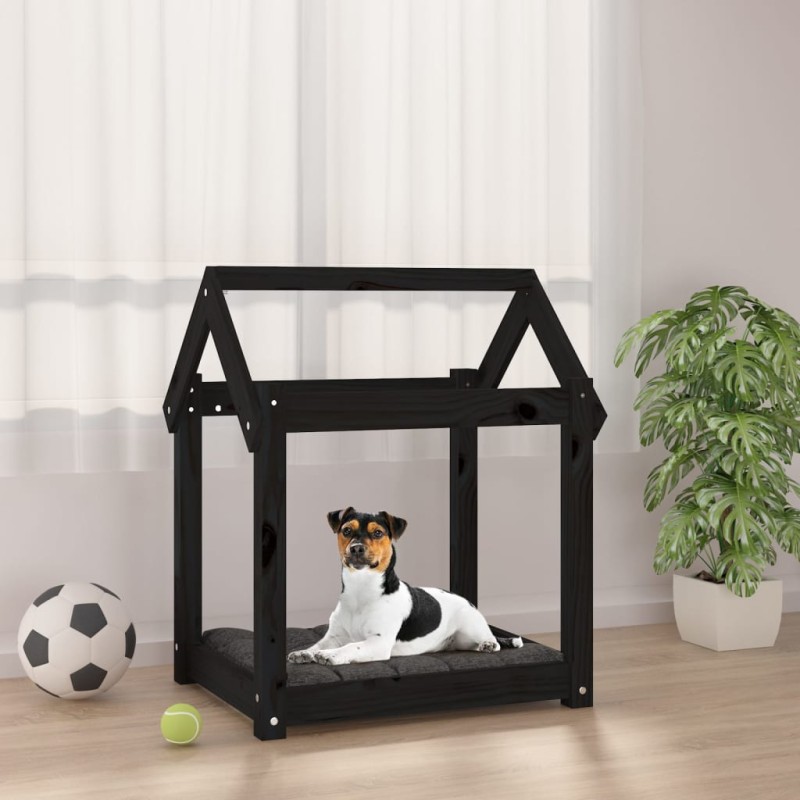 Cama para cães 61x50x70 cm madeira de pinho preto-Ninhos para cães-Home Retail