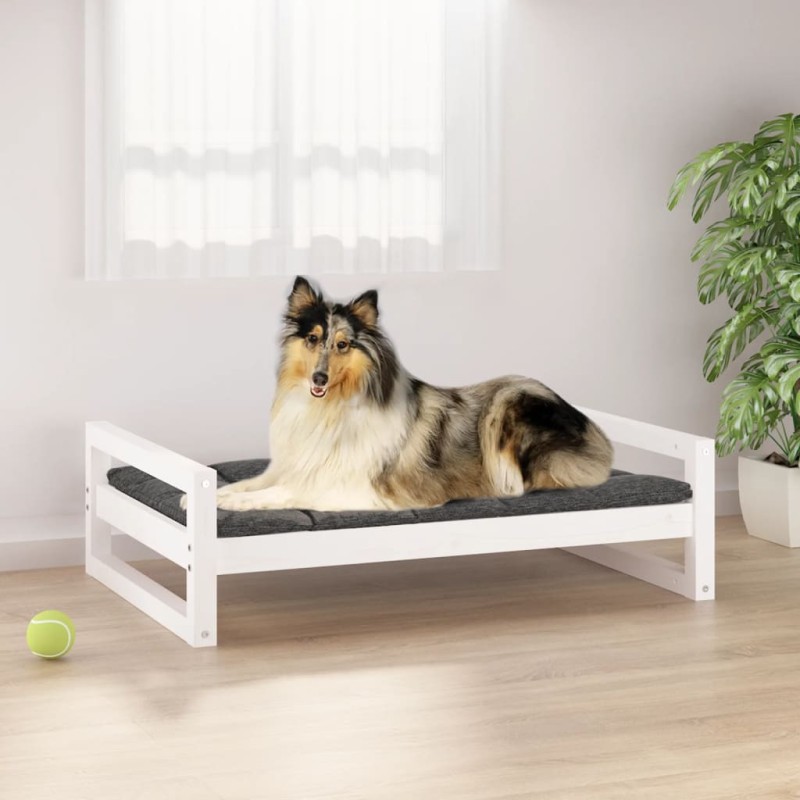 Cama para cães 95,5x65,5x28 cm madeira de pinho maciça branco-Ninhos para cães-Home Retail