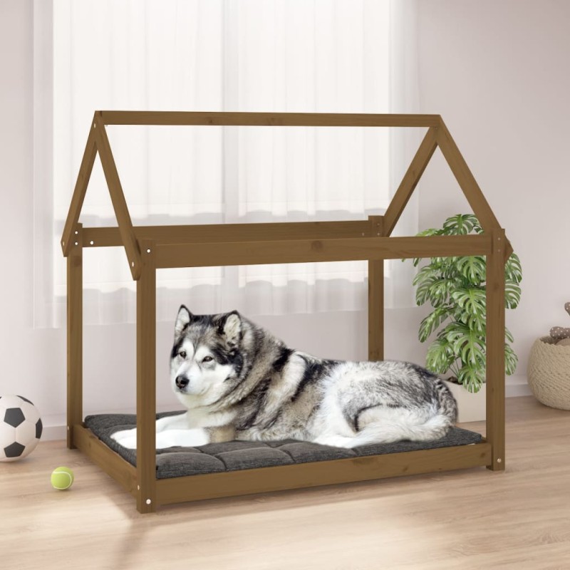 Cama para cães 111x80x100 cm pinho maciço castanho mel-Ninhos para cães-Home Retail