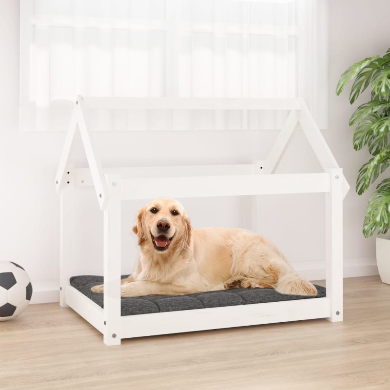 Cama para cães 81x60x70 cm madeira de pinho maciça branco-Ninhos para cães-Home Retail