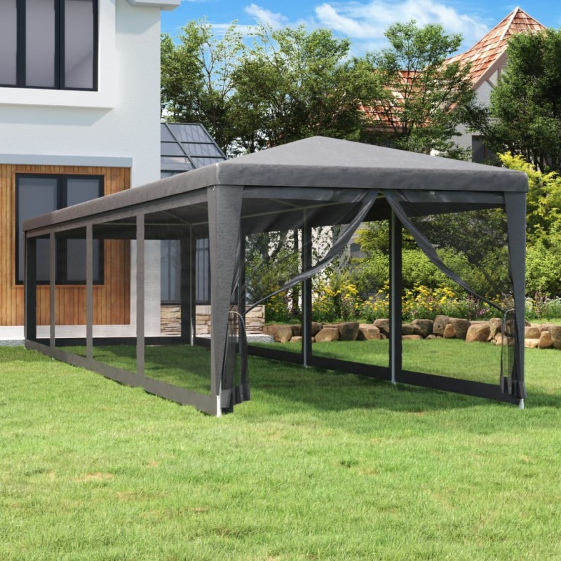 Tenda festas c/ 10 paredes laterais rede 3x12 m PEAD antracite-Toldos e gazebos-Home Retail