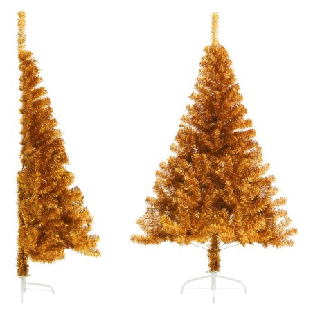 Meia árvore de Natal artificial com suporte 180 cm PET dourado