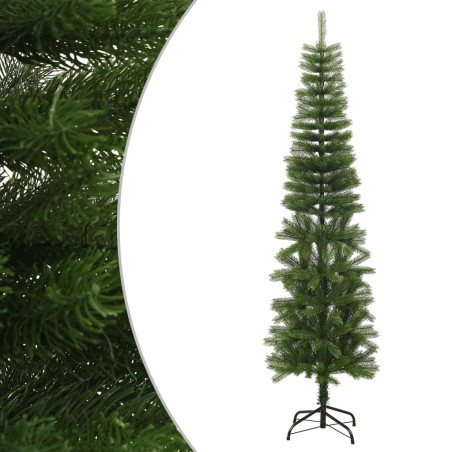 Árvore de Natal artificial fina com suporte PE 210 cm