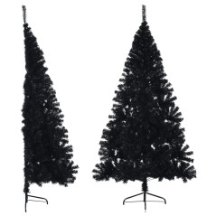 Meia árvore de Natal artificial com suporte 210 cm PVC preto