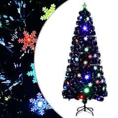 Árvore de Natal com flocos de neve LED 210 cm fibra ótica preto